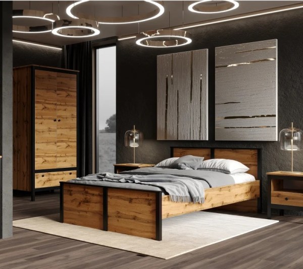 Кровать LOFT LOZ120х200 М Черный, Дуб вотан