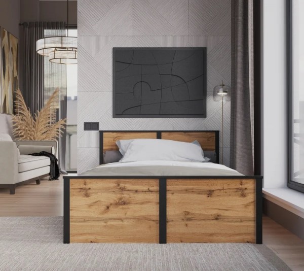 Кровать LOFT LOZ120х200 М Черный, Дуб вотан