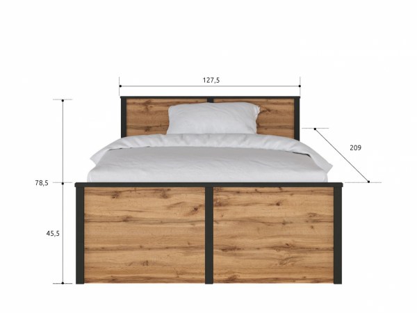 Кровать LOFT LOZ120х200 М Черный, Дуб вотан