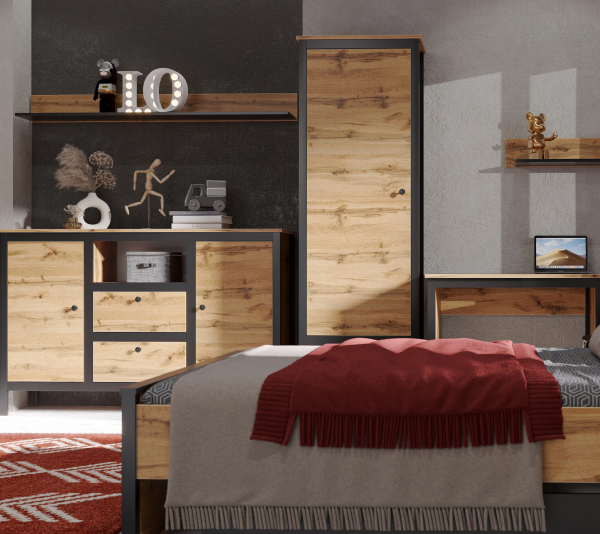 Комод LOFT KOM2D2S/150 Черный, Дуб вотан