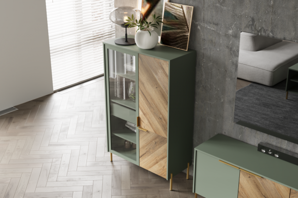 Витрина SIENA REG1W1D/140 Дымчатый зеленый/Дуб вотан